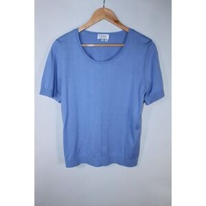 Cartier Uniformes Women's XL Blue Scoop Neck Silk Cotton Blend Knit Top